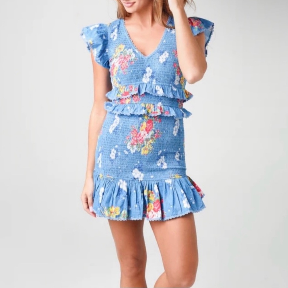 LoveShackFancy Floral Blue Ruffle Dress - Picture 3 of 7